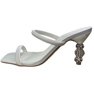 Lulus Brenny White Satin Rhinestone Sculpted High Heel Sandals Size 6